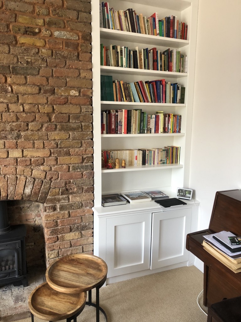 Alcove units with brick wall contrast